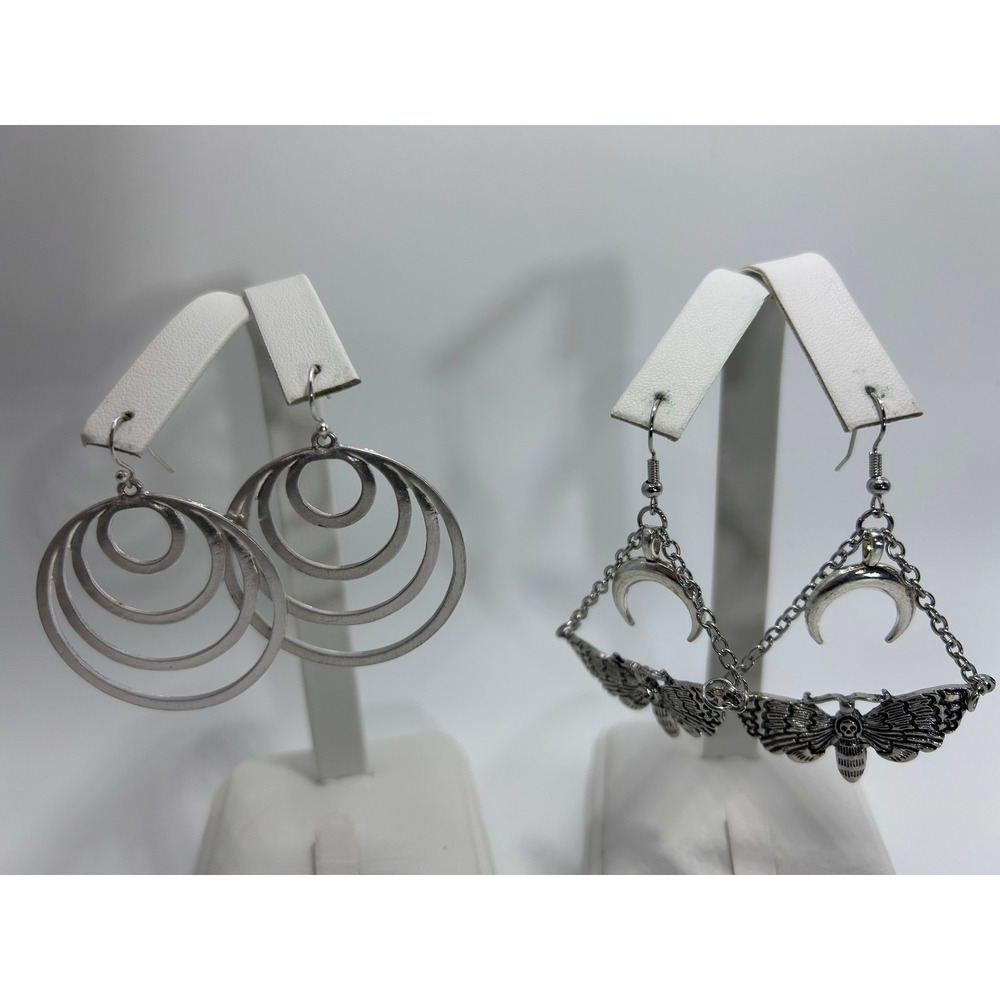 Unbranded Earrings Set Women OS Silver Good Moth Moon & Concentric Hoop Bundle - Picture 3 of 11